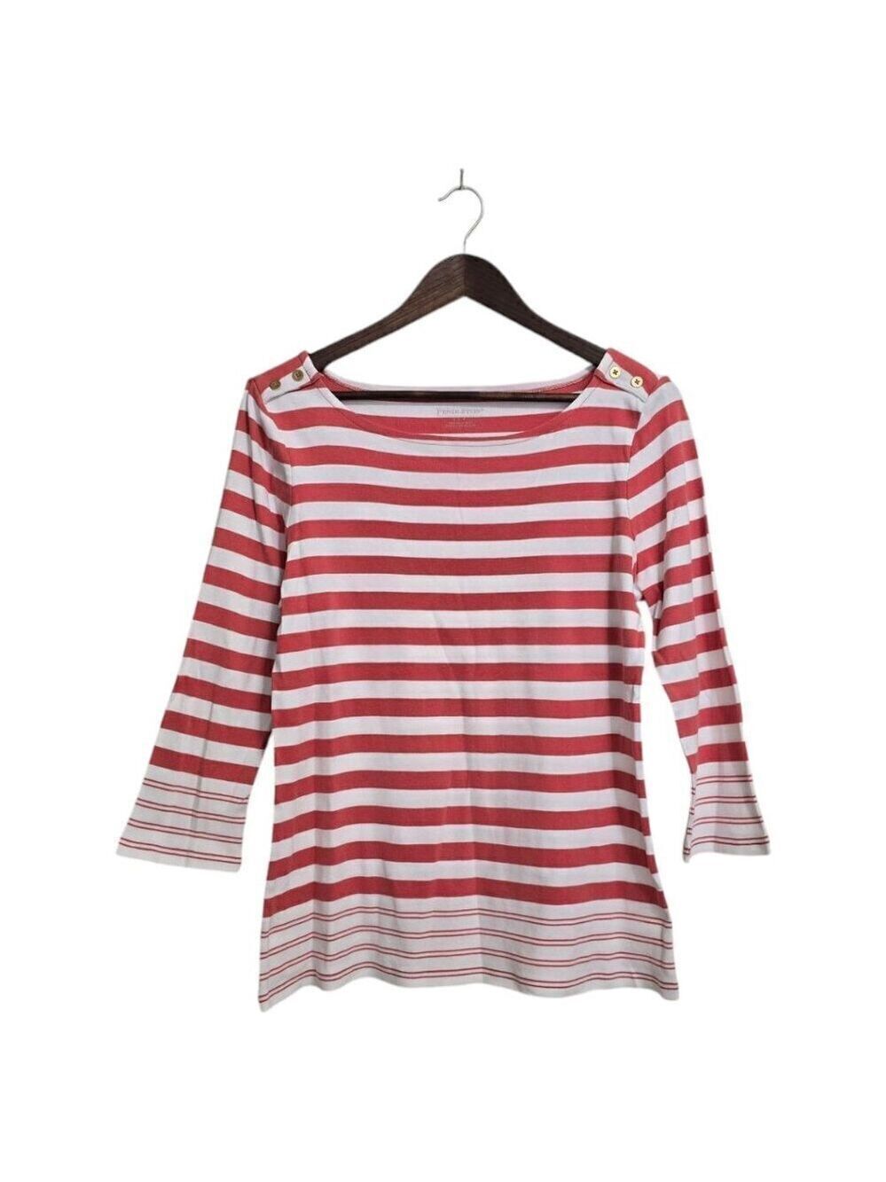 Pendleton Coral Striped Boatneck 3/4 Sleeve T-Shirt Sz S